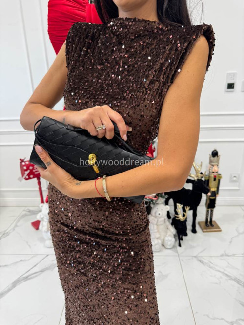 Brązowa sukienka maxi cekinowa z wycięciem na plecach BRIGITTE 26 - photo #5