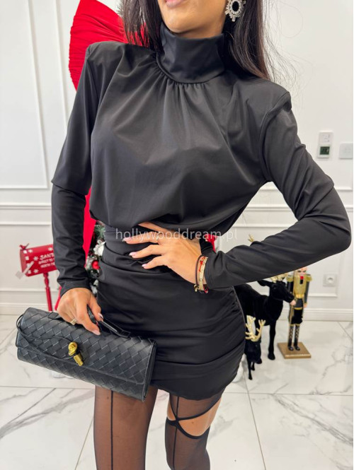 Czarna sukienka mini z golfem i marszczeniem na dole BLAIR 26 - photo #1