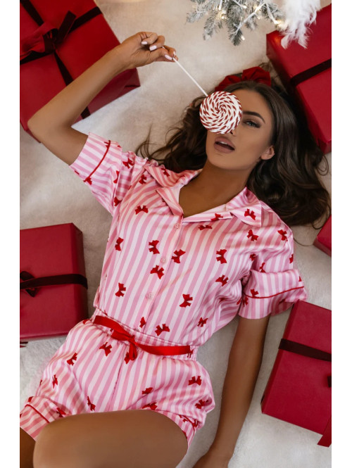 Różowa piżama z wiskozą w paski zdobiona kokardkami Sleepy Dreams 121