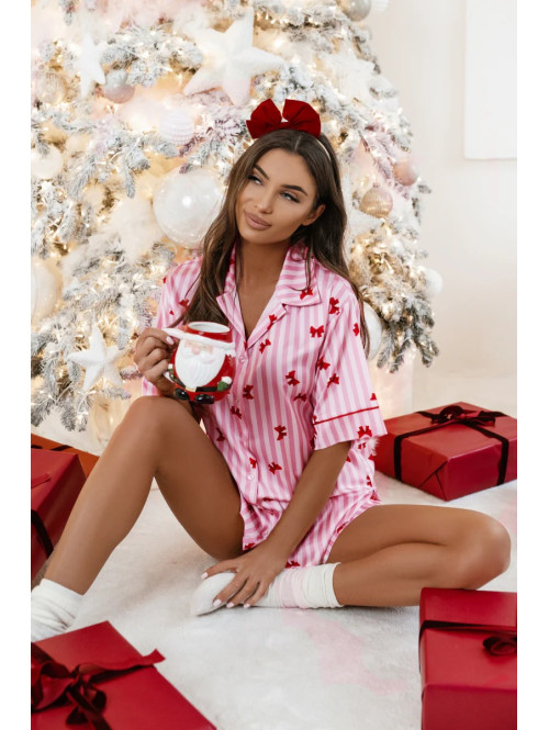 Różowa piżama z wiskozą w paski zdobiona kokardkami Sleepy Dreams 121 - photo #2