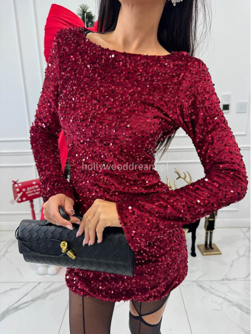 Czerwona sukienka mini z cekinami i ozdobnym lejącym tyłem SELENA 26 - photo #11