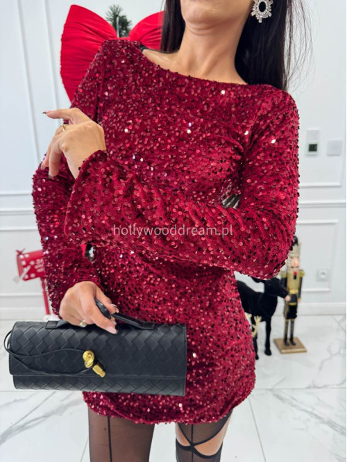 Czerwona sukienka mini z cekinami i ozdobnym lejącym tyłem SELENA 26 - photo #12
