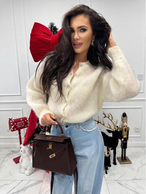 Kremowy sweter moherowy zapinany na guziki MATT 17