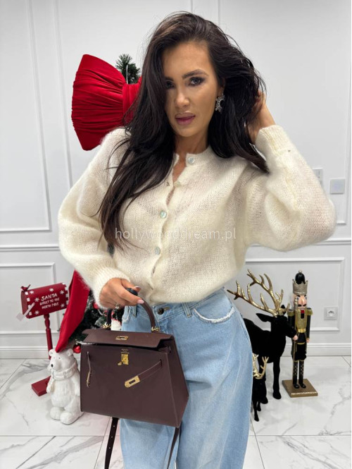 Kremowy sweter moherowy zapinany na guziki MATT 17 - photo #3