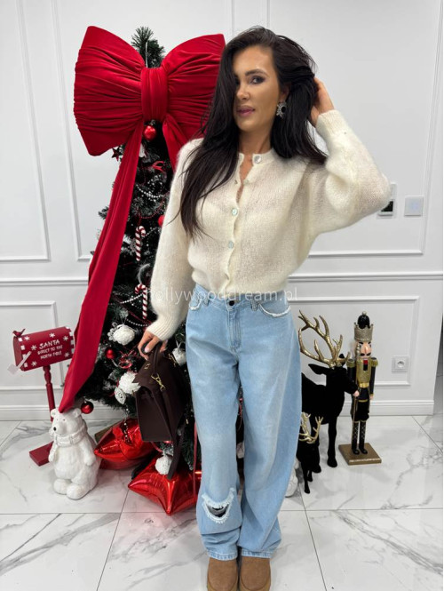 Kremowy sweter moherowy zapinany na guziki MATT 17 - photo #4