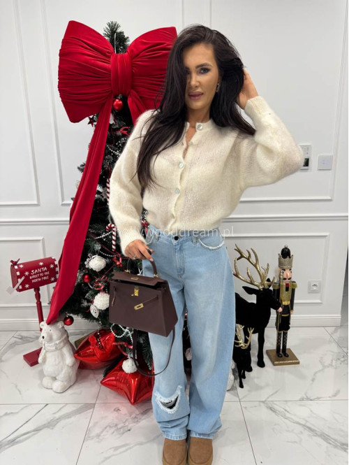 Kremowy sweter moherowy zapinany na guziki MATT 17 - photo #5