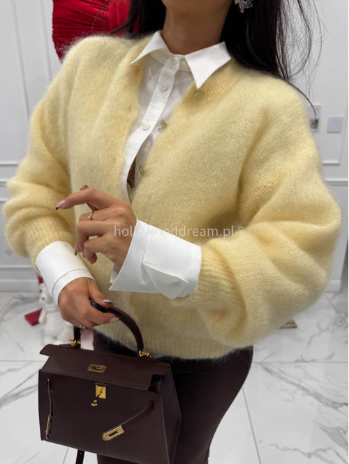 Pastelowy żółty sweter moherowy zapinany na guziki MATT 17 - photo #1