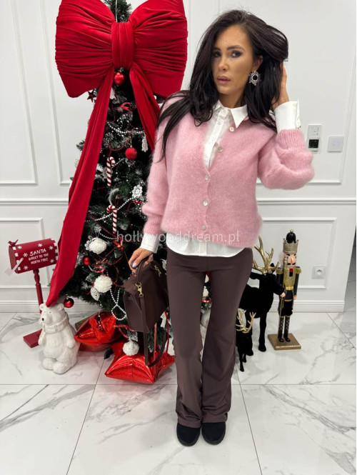 Pudrowo rózowy sweter moherowy zapinany na guziki MATT 17 - photo #2