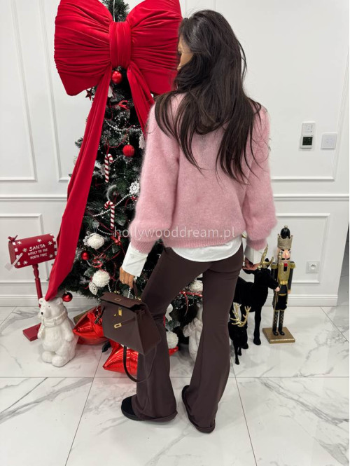 Pudrowo rózowy sweter moherowy zapinany na guziki MATT 17 - photo #3