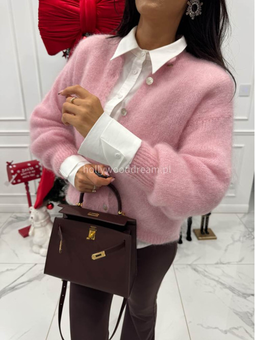 Pudrowo rózowy sweter moherowy zapinany na guziki MATT 17 - photo #7