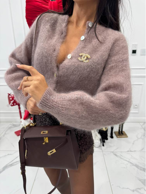 Mokka sweter moherowy zapinany na guziki MATT 17 - photo #5