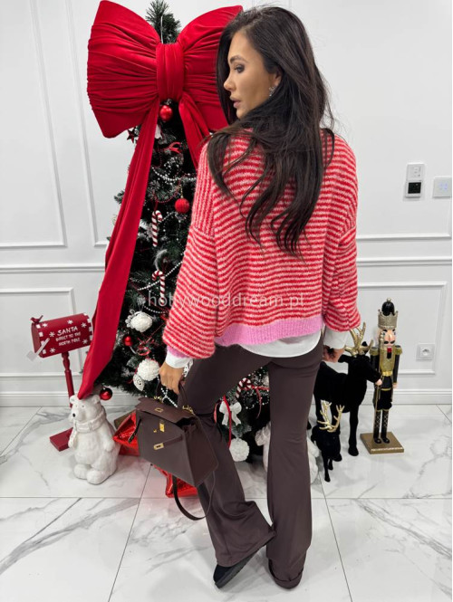 Sweter w czerwono-różowe paski z różową lamówką Olga 52 - photo #8