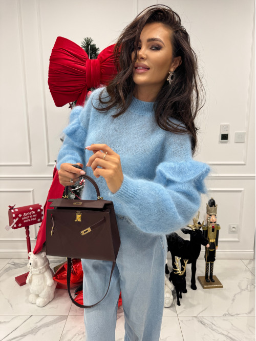 Błękitny sweter moherowy z falbaną SUZIE 17