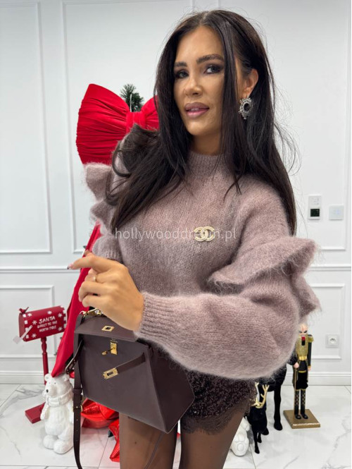 Mokka sweter moherowy z falbaną SUZIE 17 - photo #5