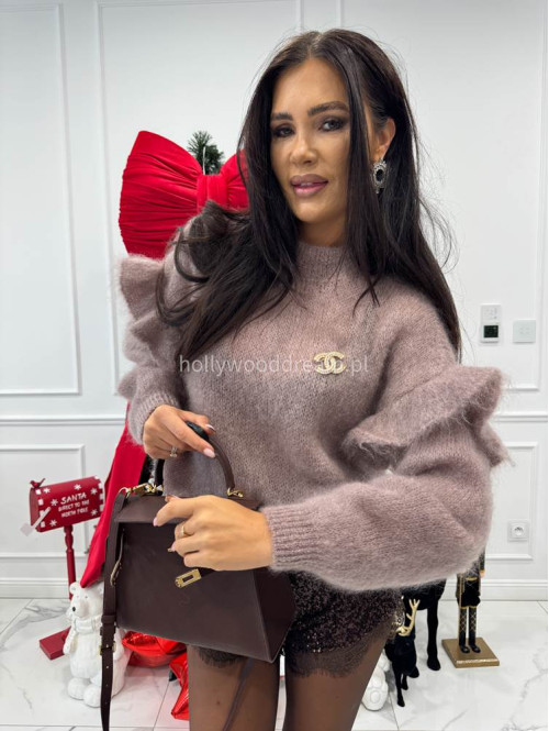 Mokka sweter moherowy z falbaną SUZIE 17 - photo #6