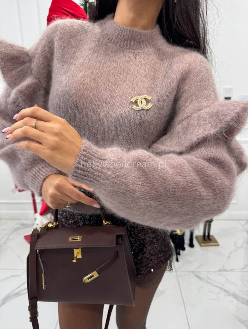 Mokka sweter moherowy z falbaną SUZIE 17 - photo #7