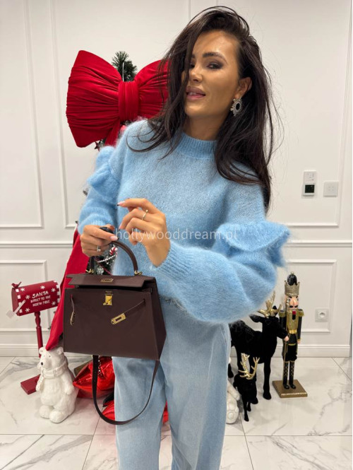 Błękitny sweter moherowy z falbaną SUZIE 17 - photo #1