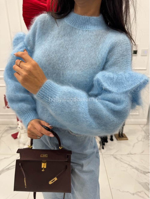 Błękitny sweter moherowy z falbaną SUZIE 17 - photo #4