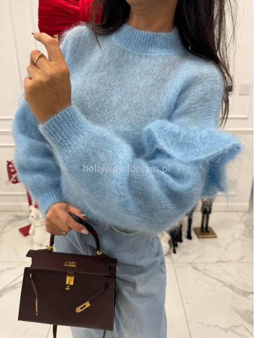Błękitny sweter moherowy z falbaną SUZIE 17 - photo #5