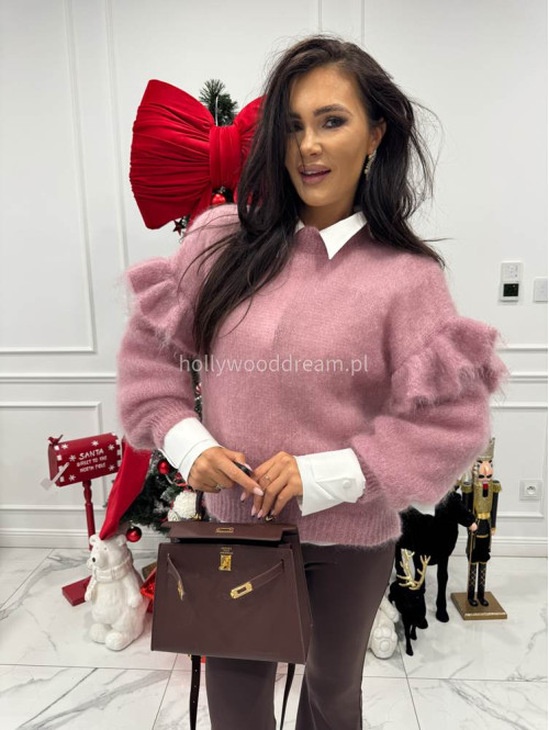 Brudny róż sweter moherowy z falbaną SUZIE 17 - photo #2