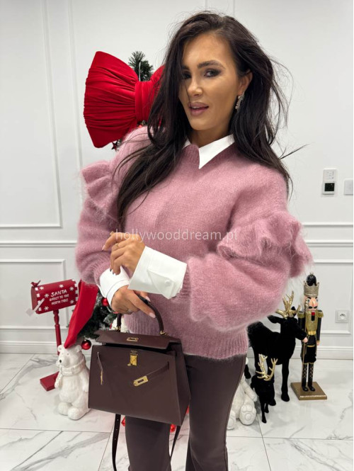 Brudny róż sweter moherowy z falbaną SUZIE 17 - photo #3