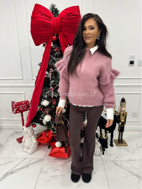 Brudny róż sweter moherowy z falbaną SUZIE 17 - photo #4