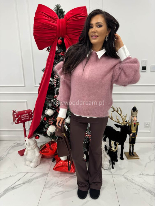 Brudny róż sweter moherowy z falbaną SUZIE 17 - photo #5