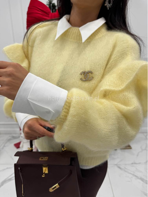 Pastelowo żółty sweter moherowy z falbaną SUZIE 17 - photo #2