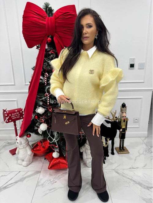 Pastelowo żółty sweter moherowy z falbaną SUZIE 17 - photo #7