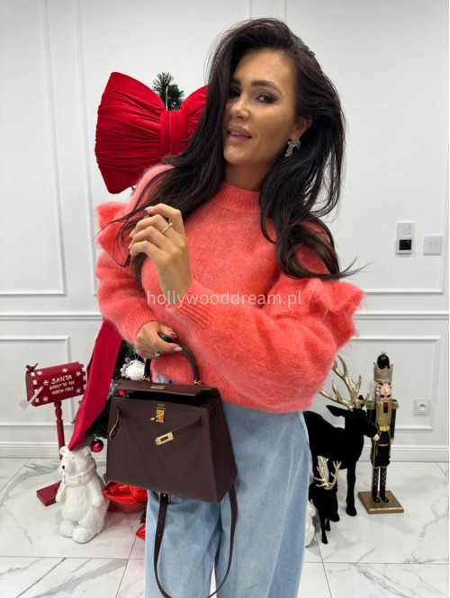 Koralowy sweter moherowy z falbaną SUZIE 17 - photo #3