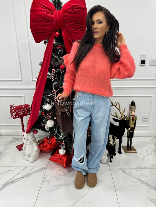 Koralowy sweter moherowy z falbaną SUZIE 17 - photo #5