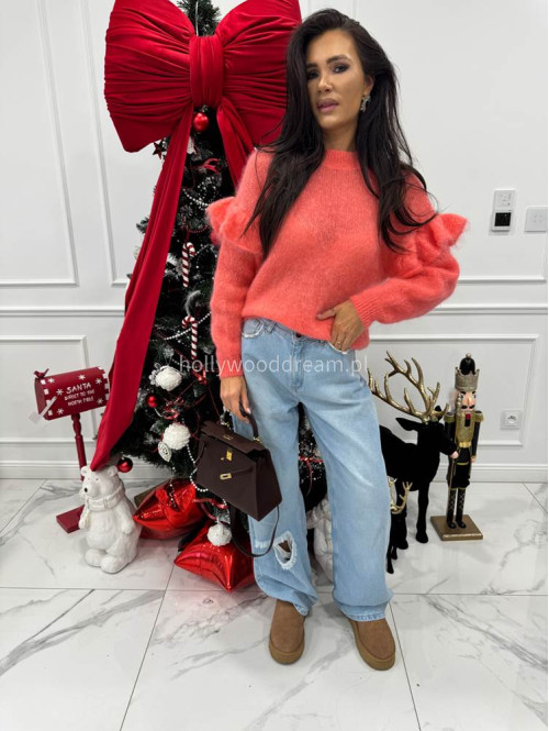 Koralowy sweter moherowy z falbaną SUZIE 17 - photo #6