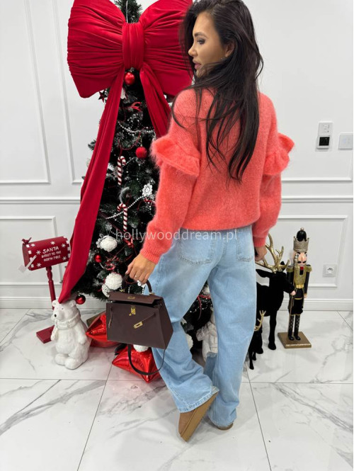 Koralowy sweter moherowy z falbaną SUZIE 17 - photo #8