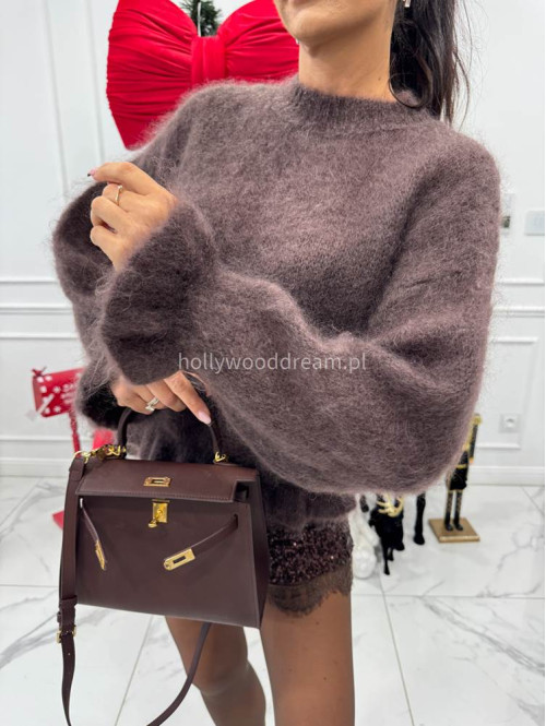 Czekoaldowy sweter z moherem i falbanką Cute 06 - photo #7