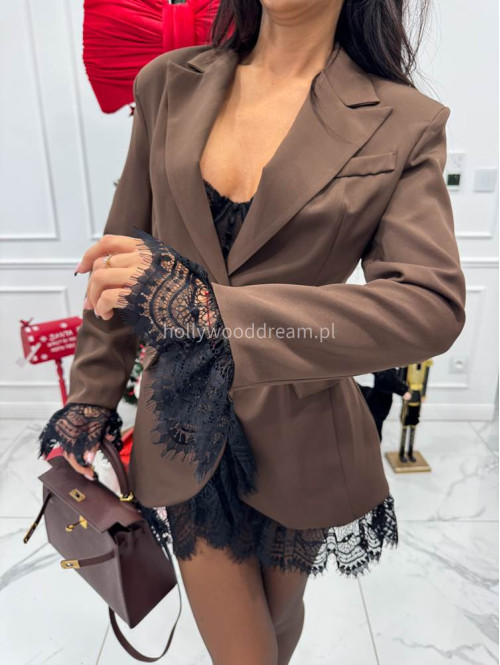 Brązowa sukienka marynarka z koronkowymi wstawkami NINA 17 - photo #7