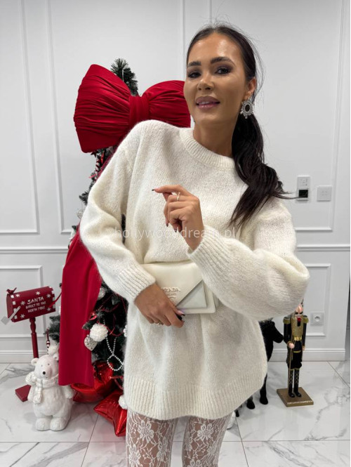 Kremowa sukienka mini oversize z moherem ELIZABETH 52 - photo #4