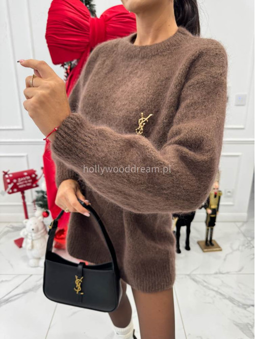 Jasno brązowa sukienka mini oversize z moherem ELIZABETH 52 - photo #2