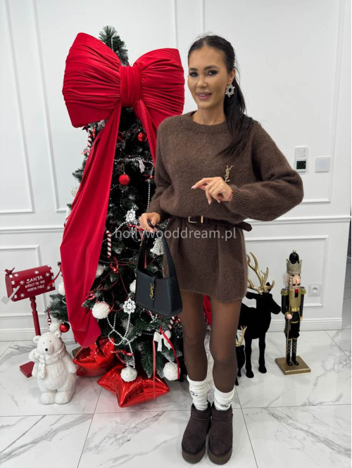 Jasno brązowa sukienka mini oversize z moherem ELIZABETH 52 - photo #6