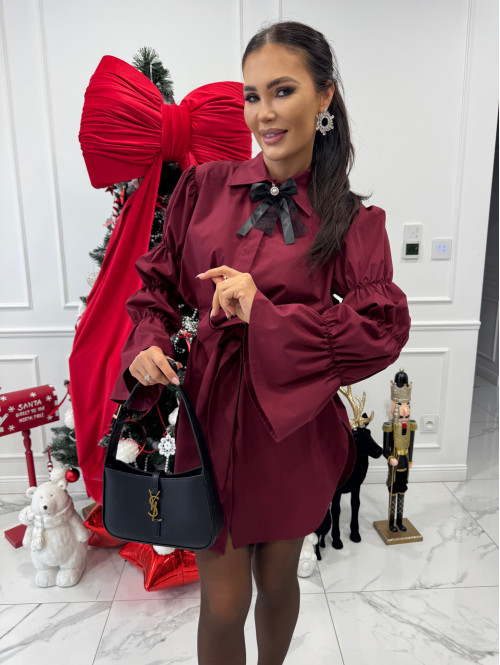 Bordowa elegancka długa koszula z broszką Irmina 173 - photo #0