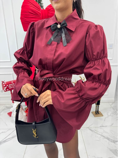 Bordowa elegancka długa koszula z broszką Irmina 173 - photo #1