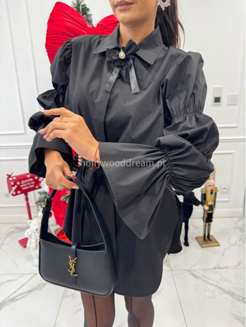 Czarna elegancka długa koszula z broszką Irmina 173 - photo #2