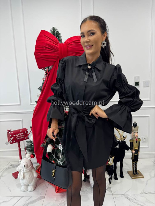 Czarna elegancka długa koszula z broszką Irmina 173 - photo #3