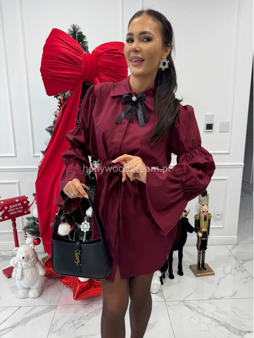 Bordowa elegancka długa koszula z broszką Irmina 173 - photo #7