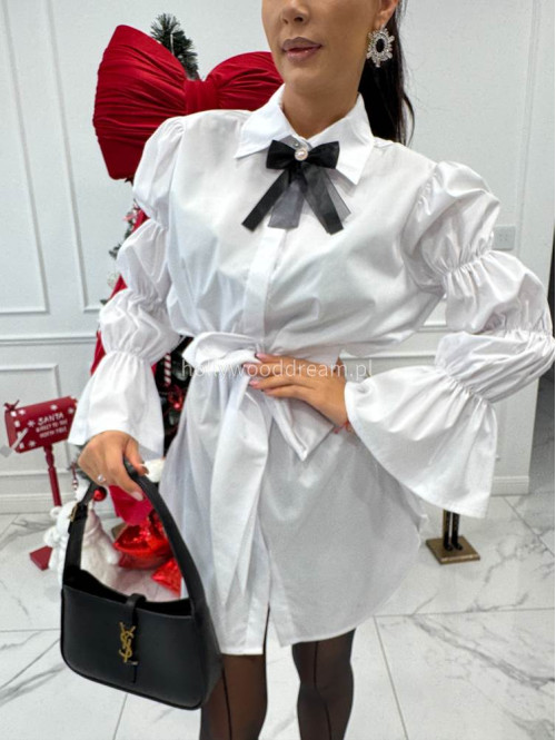 Biała elegancka długa koszula z broszką Irmina 173 - photo #1