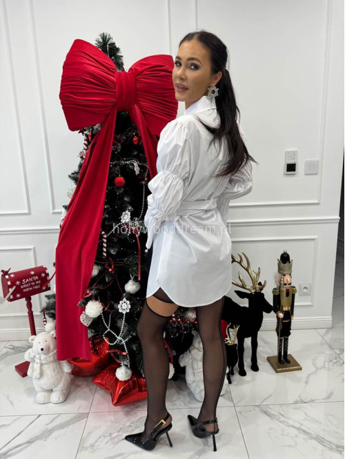 Biała elegancka długa koszula z broszką Irmina 173 - photo #7