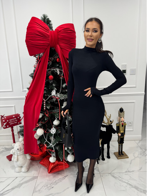 Czarna sukienka midi dopasowana z półgolfem RIMA 30