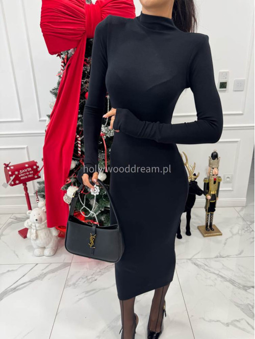Czarna sukienka midi dopasowana z półgolfem RIMA 30 - photo #5