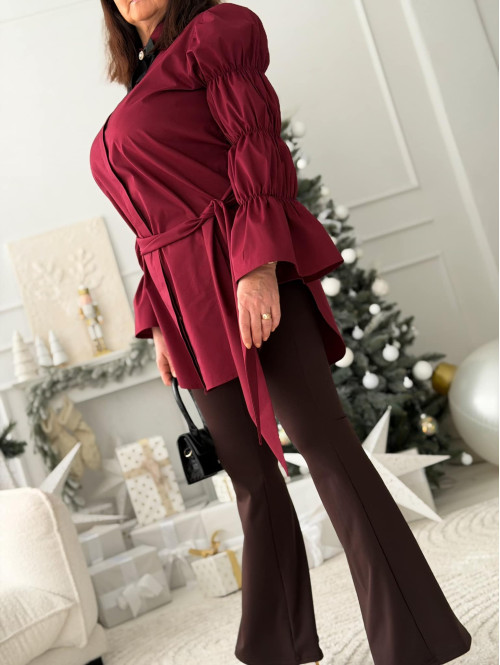 Bordowa elegancka długa koszula z broszką Irmina 173 - photo #15