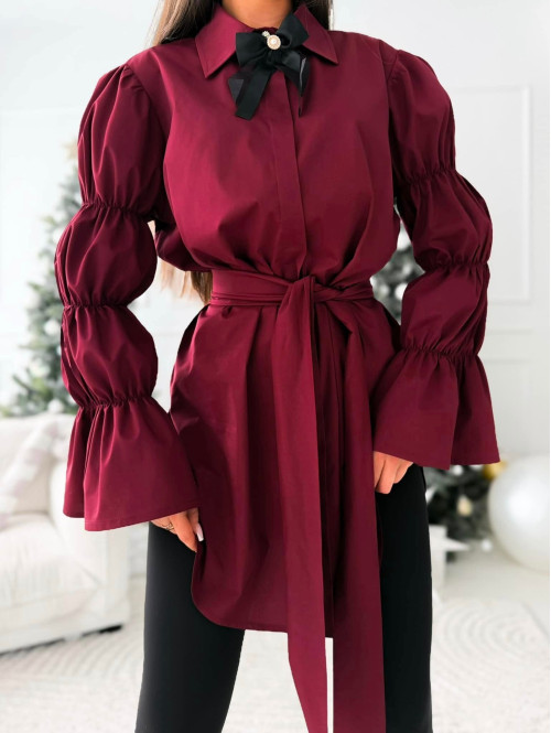 Bordowa elegancka długa koszula z broszką Irmina 173 - photo #13
