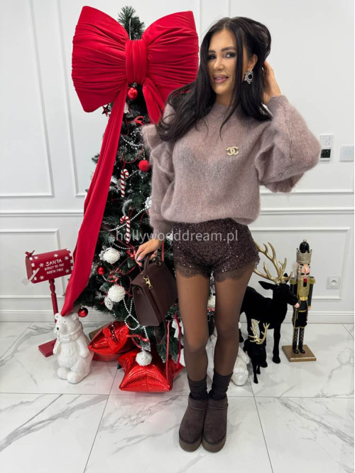 Brązowe spodenki cekinowe z koronką Claudia 19 - photo #8